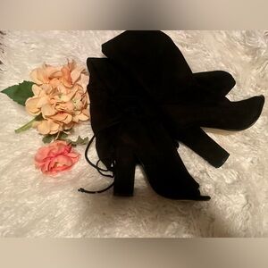 Black Open Toe Heeled Boots